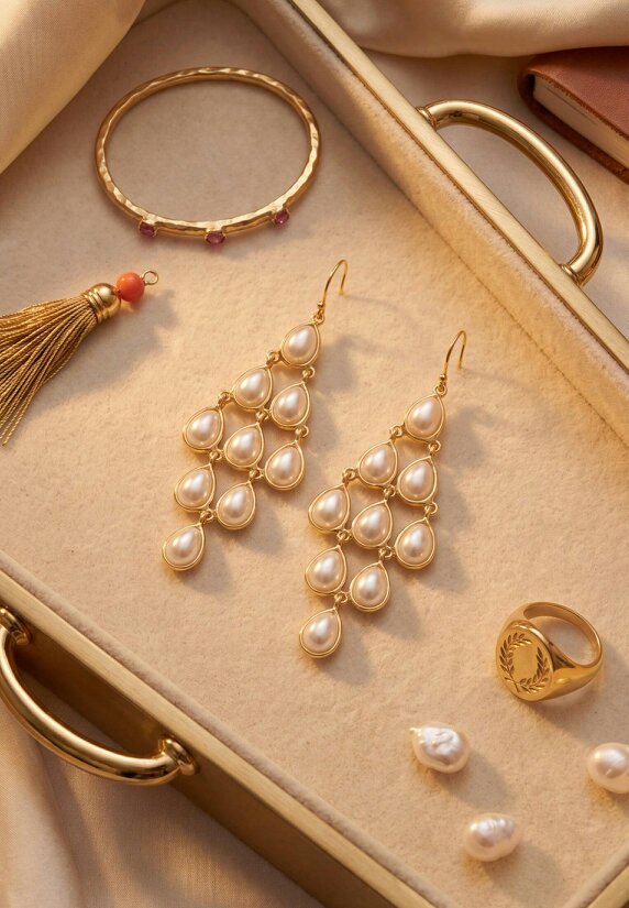 Latelita Erviola Gemstone Cascade Earrings Gold Pearl