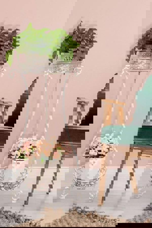 Living and Home 2 Tier Tall Vintage Metal Plant Stand Rack Plant Pot Holder