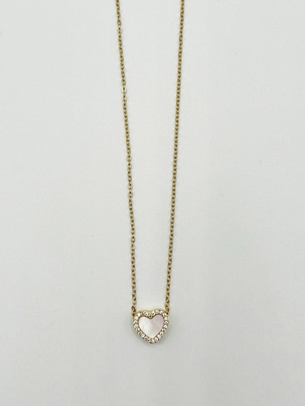 SVNX Moonstone Heart Necklace & Earrings Set in Gold Colour - Gift Boxed