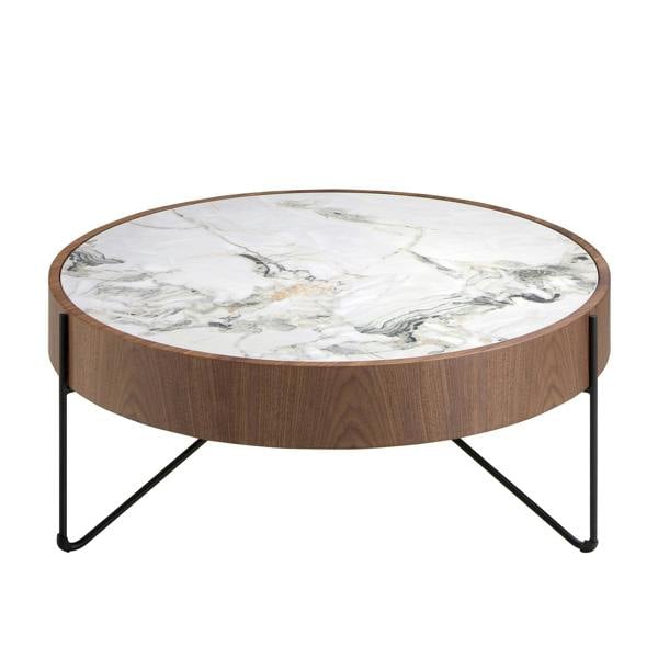Angel Cerdá Round coffee table in porcelain marble, walnut and black steel 2138