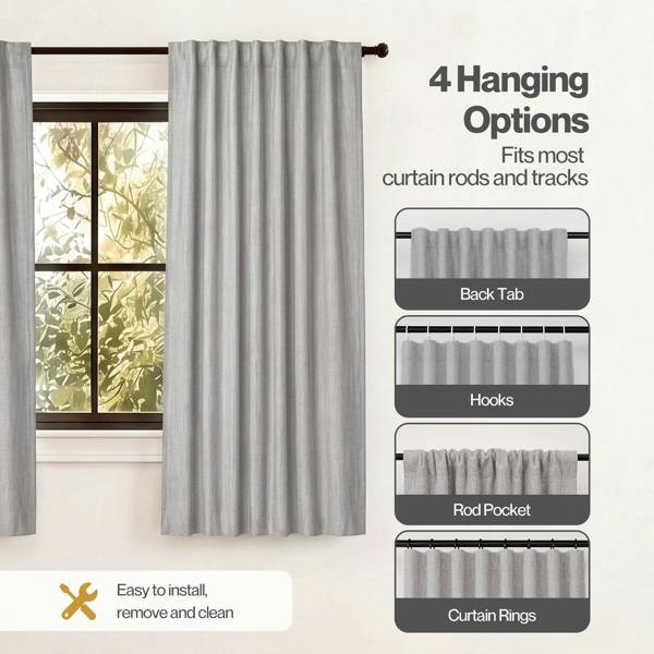 Marlow 100% Blackout Curtains Thermal Linen Look Pair Ready Made 46x54 in Grey