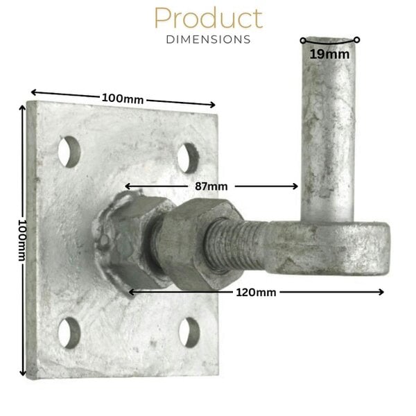 EDH Door Hardware Galvanised Adjustable Hook on Plate Gate Hinge Set – 100mm (4") Heavy Duty Pair