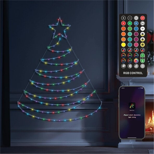 Scotts of Stow Xmas Haus PreLit RGB Flat Christmas Tree Silhouette Metal Frame App or Handheld Remote Controlled 14m
