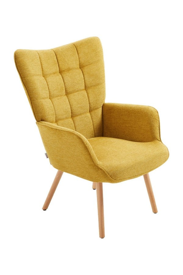 Living and Home Yellow Linen Upholstered Armchair with Footstool