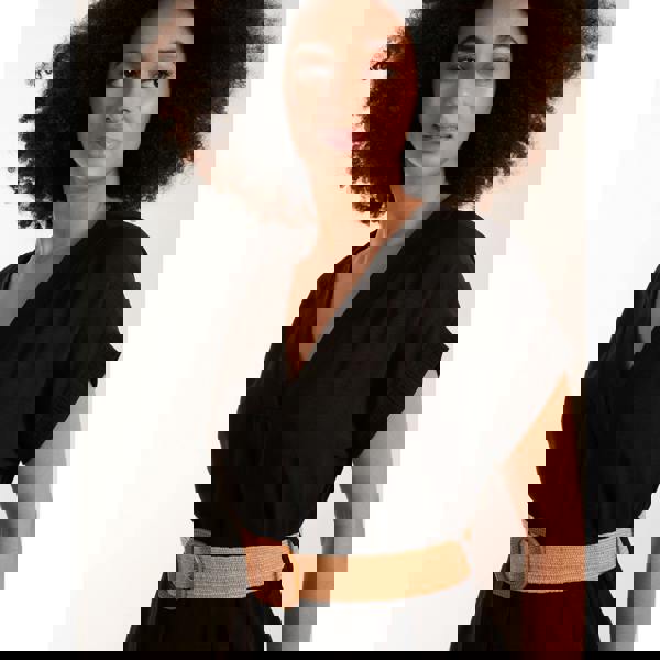 Blue Vanilla Belted V neck Midi Dress