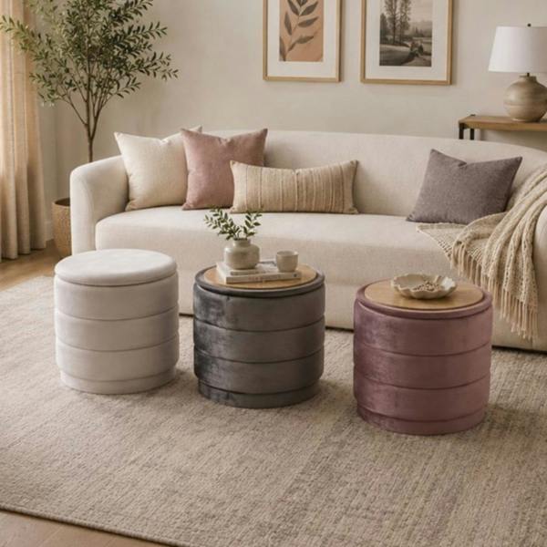 Garden Greatness Ivory Storage Ottoman Stool Reversible Tray Top