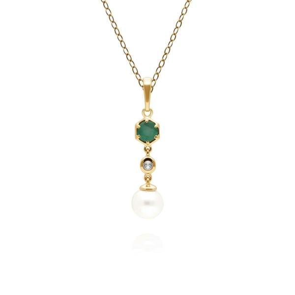 270P030103925 Modern Pearl, Emerald & Topaz Drop Pendant in Gold Plated Silver 1