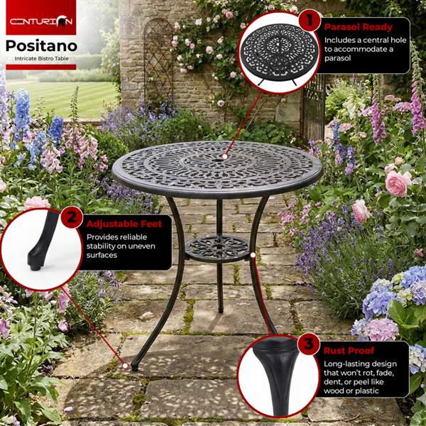 Centurion Supports POSITANO Garden and Patio Black Cast Aluminium Bistro Table