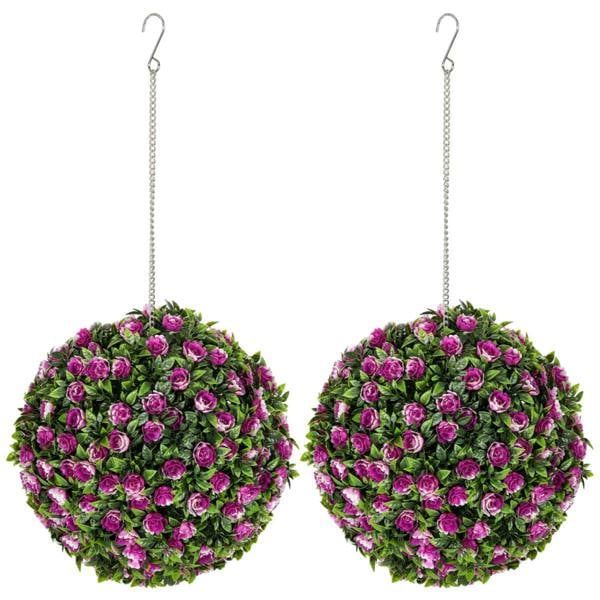 Dyzi Set of 2 Artificial Rose Topiary Balls 28cm Hanging Faux Plants