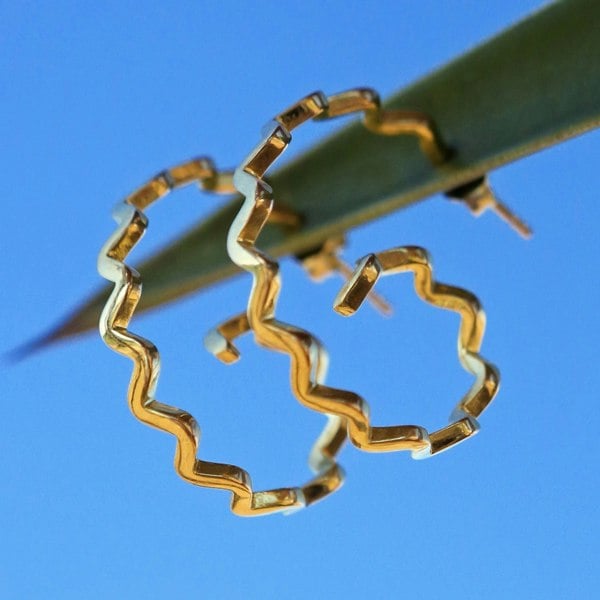 Spiral open hoops in gold vermeil by LENAE London, contemporary and cool earrings.
