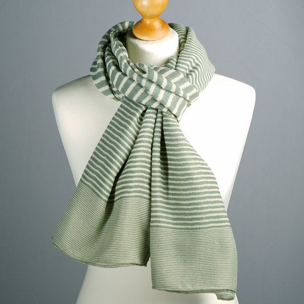 Antonia York Striped Scarf | Clara Sage Green and Cream Large Soft Light Weight Scarf or Sarong