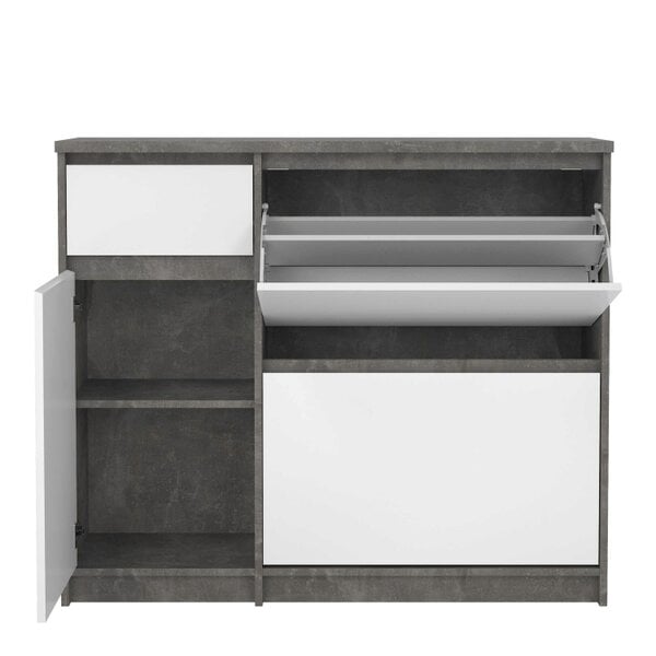 Wyld Haus Budapest Concrete Effect and White Wooden Shoe Cabinet 3 Doors 1 Drawer