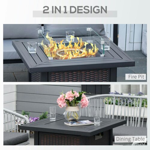 Wyld Haus Tafiyo Rattan Effect Black and Brown Square Propane Gas Fire Pit Table