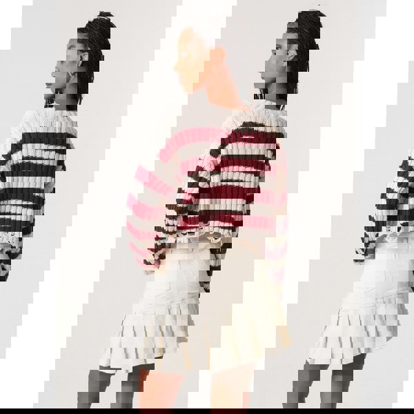 Pink Vanilla Distressed Striped Crop Knit Jumper