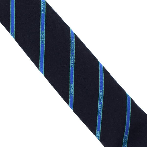 Dunhill selvedge repeat tie in a luxuriously soft wool fabric Striped logo repeat pattern