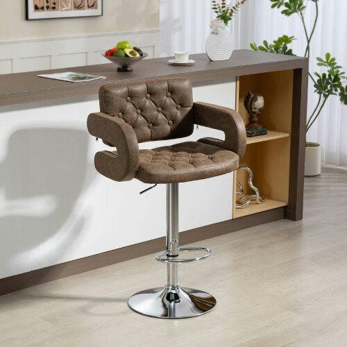 Wyld Haus Dovetti Coffee Brown Faux Leather Adjustable Swivel Bar Stool With Armrests