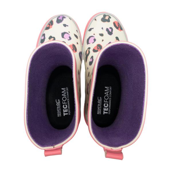 Regatta Childrens/Kids Foxfire Leopard Print Reflective Wellington Boots - Light Vanilla/Pop - 