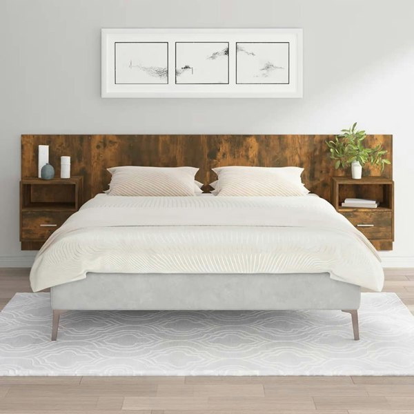 Berkfield Bed Headboard with Cabinets Smoked Oak Engineered Wood