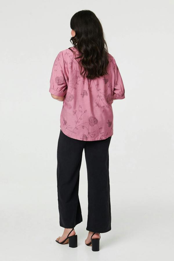 Pink | Curve Floral Short Sleeve Blouse Top
