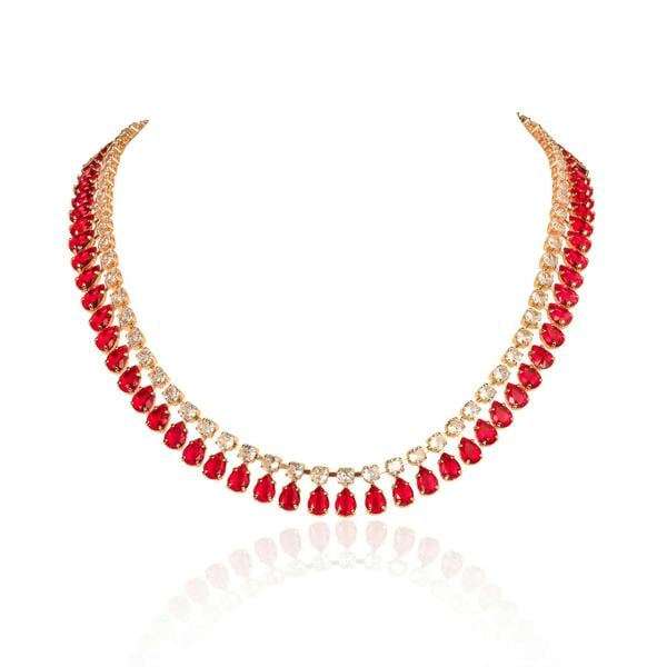 Zavana Red Crystal Necklace with Round & Pear Shaped Cubic Zirconia Stones For Women