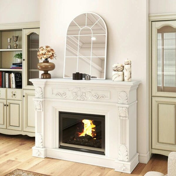 90 X 61cm Arched Grid Mirror - White