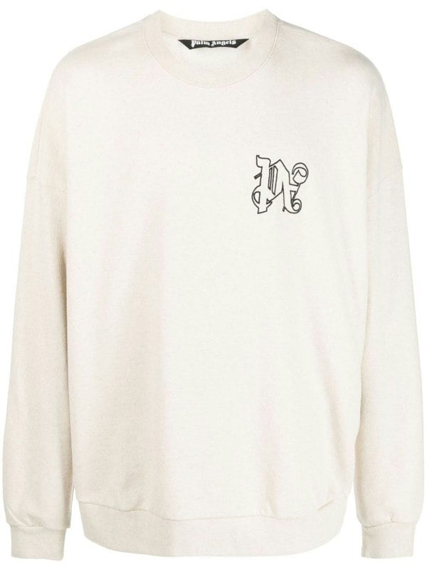 Palm Angels Linen Crewneck Beige Black - Supplied FashionPALM ANGELS
