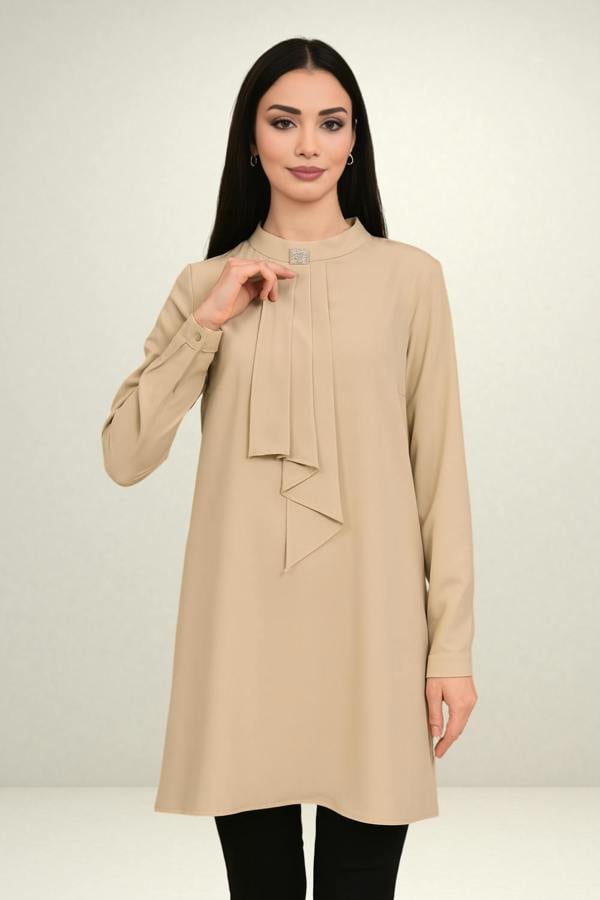 Hoxton Gal Relaxed Fit Long Sleeves Brooch Detailed Tunic