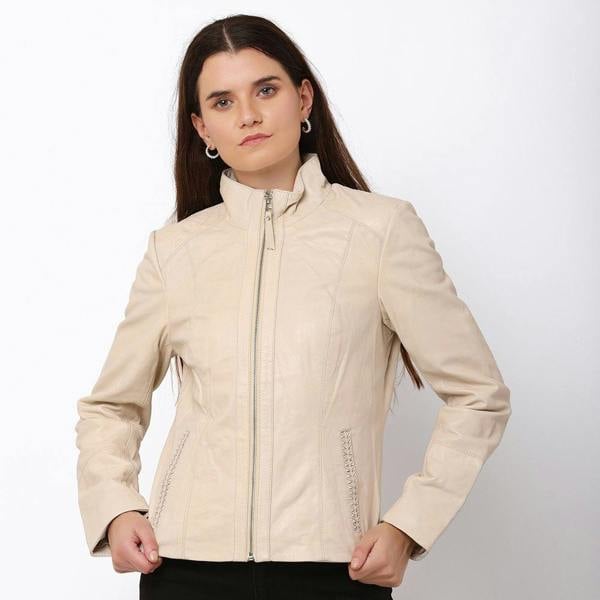 Women’s Cream Leather Jacket – Reilly 6