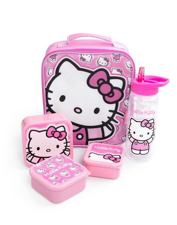 Hello Kitty Girls Pink Character Lunch Bag Bottle and 3 Snack Pot (One Size)
