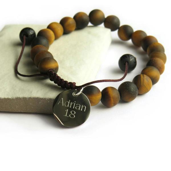 Personalised Men's Tigers Eye Adjustable Bracelet