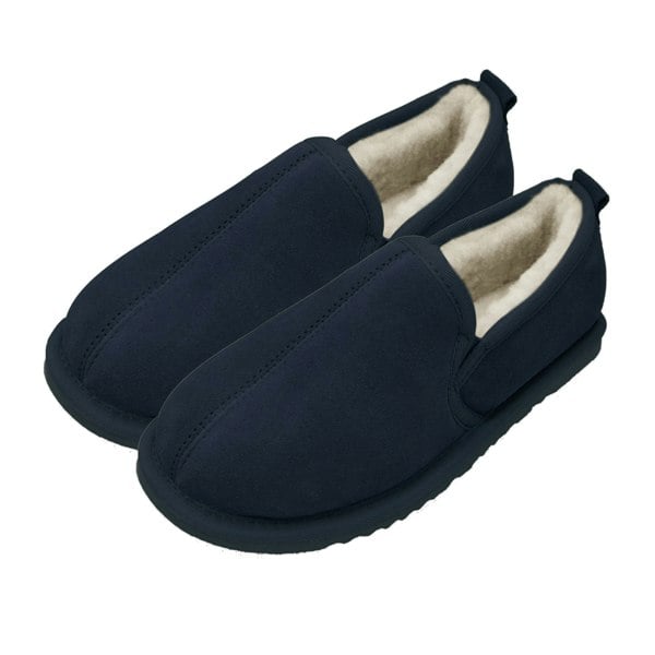 Eastern Counties Leather Mens Sheepskin Lined Soft Suede Sole Slippers - Navy