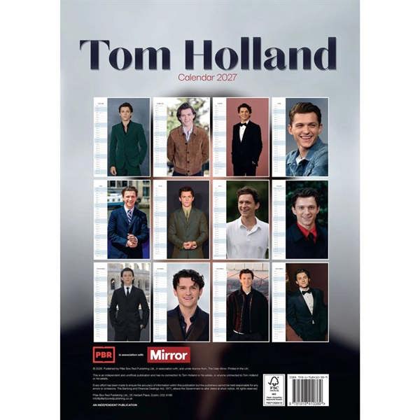 Tom Holland A3 Calendar 2027, Wall Calendars, Month To View, Entertainment, Gift