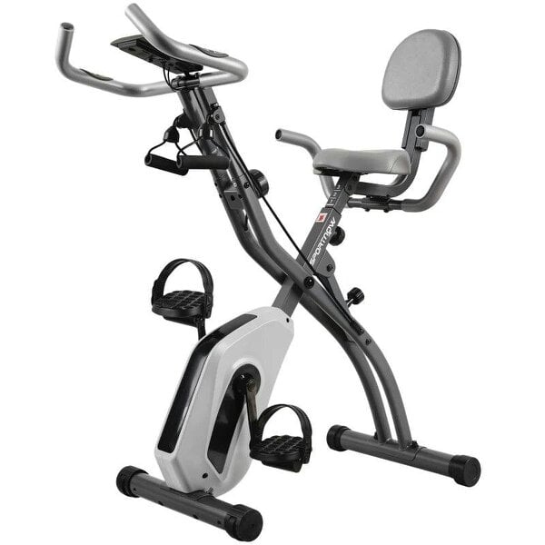 4-In-1 Folding Exercise Bike with Resistance Bands, Bluetooth App, 8-Level Magnetic Resistance, LCD Display, Grey