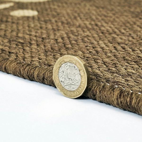 Non-Slip Natural Brown Kitchen Rug Coffee Pattern Flat Weave Sisal Look Area Mat and Runner