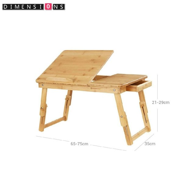Modcraft Bamboo Folding Laptop Bed Tray Table with Adjustable Top, Drawer & Legs, 54.5x34.5x29cm