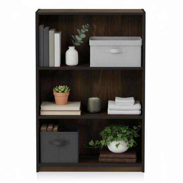 WALPLUS JAYA Simple Home 3-Tier Adjustable Shelf Bookcase, Columbia Walnut | Luxury Wall Decor for Living Room & Bedroom