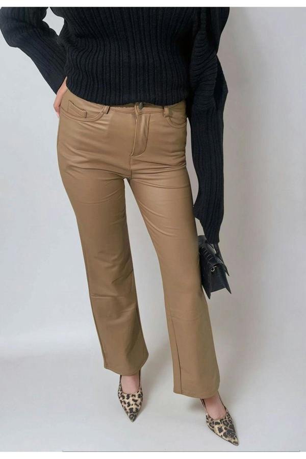 Lucia High Waisted Faux Leather Trouser - Camel