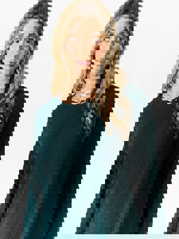 Gini London Bottle Green Textured Long Sleeves Oversized Top