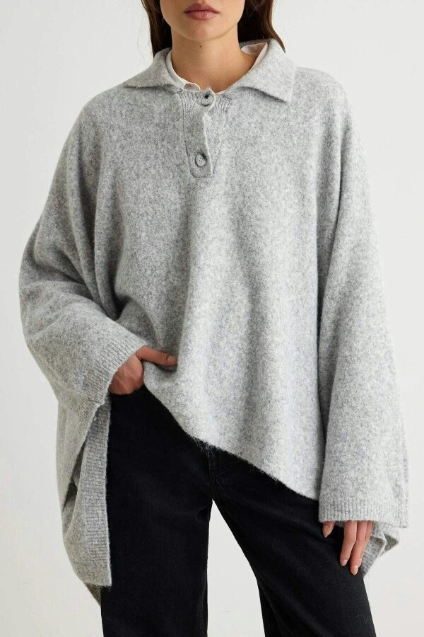 WOVCOR Soft Texture Polo Neck Sleeveless Cape Knit