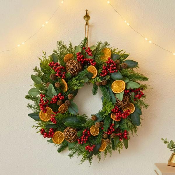 24 Inch Orange and Berry Christmas Wreath for Indoor and Sheltered Outdoor Seasonal Display image 9