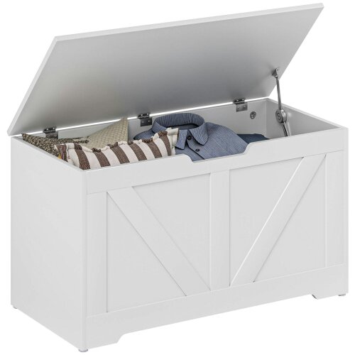 Wyld Haus Kamari White Wood Farmhouse Storage Chest Safety Hinges 100 Litre