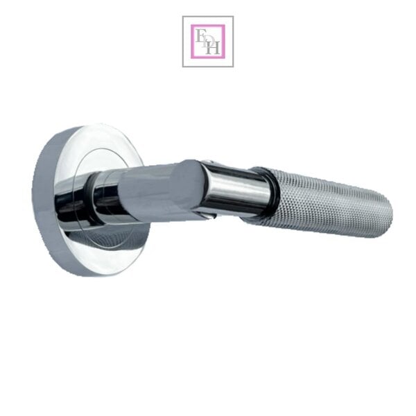 EDH Door Hardware Polished Chrome Knurled Door Handles on Round Rose – Modern Internal Lever Latch Handles