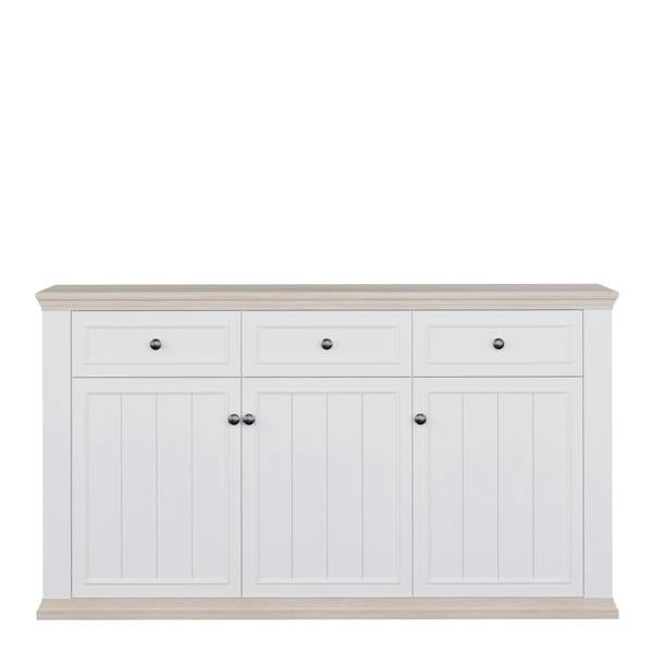 Furniture To Go Pontypool 3 Drawer & 3 Door Sideboard in White and Riva Oak