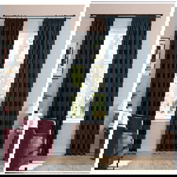 Furn Chenille Lined Pencil Pleat Curtains - Navy