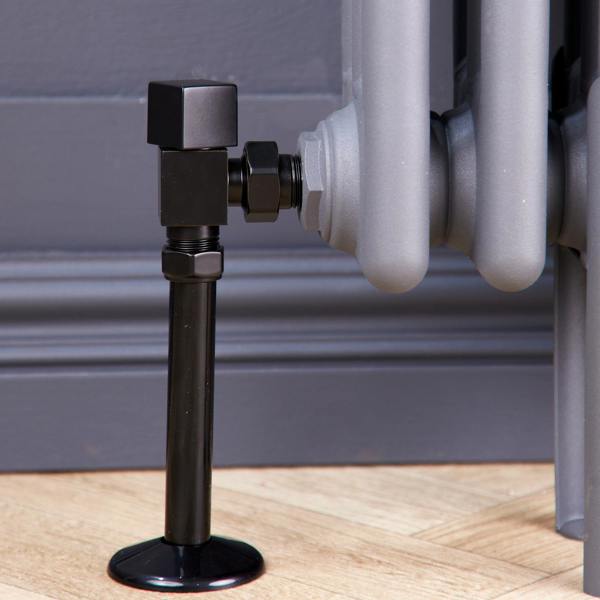 Flode Angled Square Manual Radiator Valve Pack | 15mm x 1/2″ | Satin Black