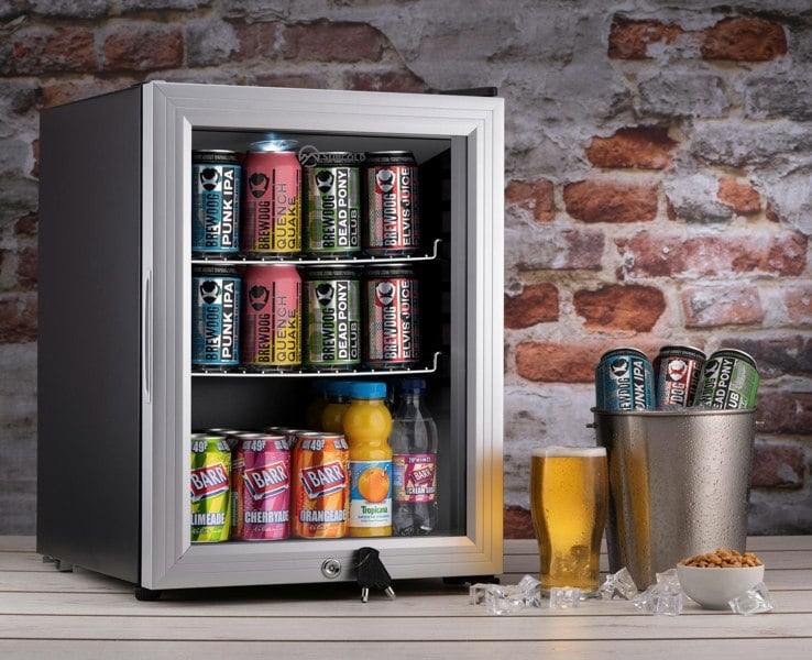 Subcold Super 35 litre beer drinks glass door fridge silver with led light