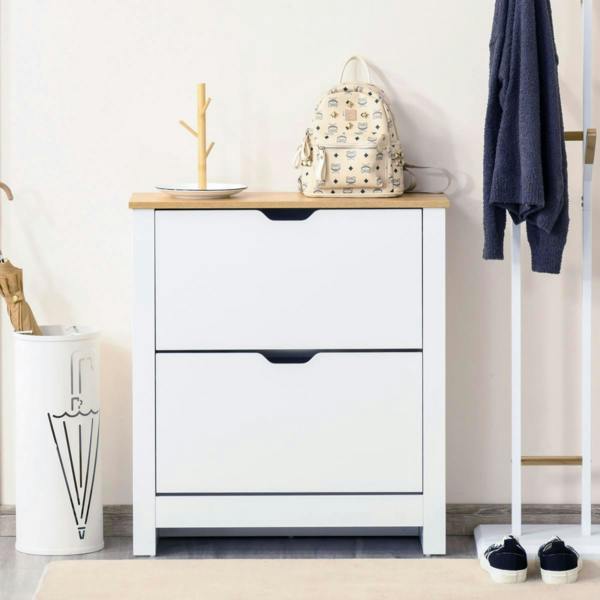 Dyzi 12 Pair Shoe Storage Cabinet 4 Shelves 2 Drawers White