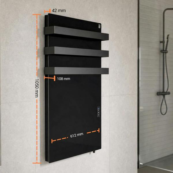 Mirrorstone Heating 900W Quartz Glass Wi-Fi Towel Rail Infrared Heating Panel (Available in Black or White) - Electric Panel Heater