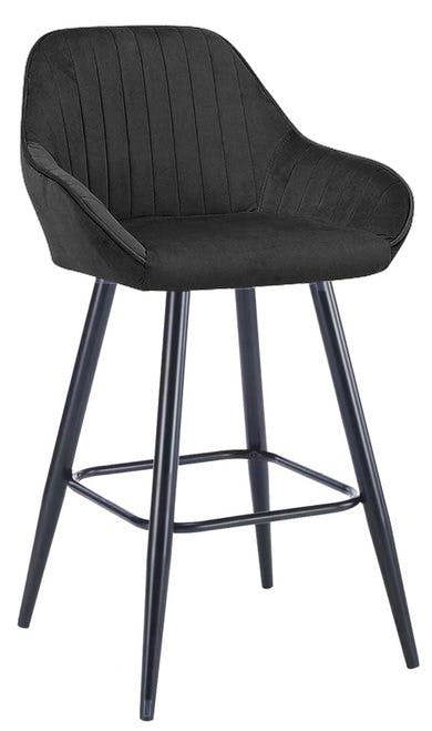 Lamboro Velluto Velvet Kitchen Bar Stool, Matt Black Fixed Height Legs With Footrest, Breakfast & Home Bar Stool - Black