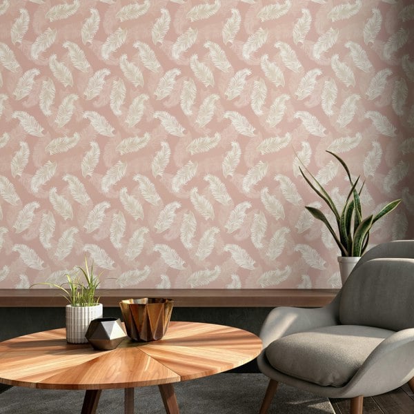 Hoopla Walls Feathers - Blush Pink 10m Wallpaper